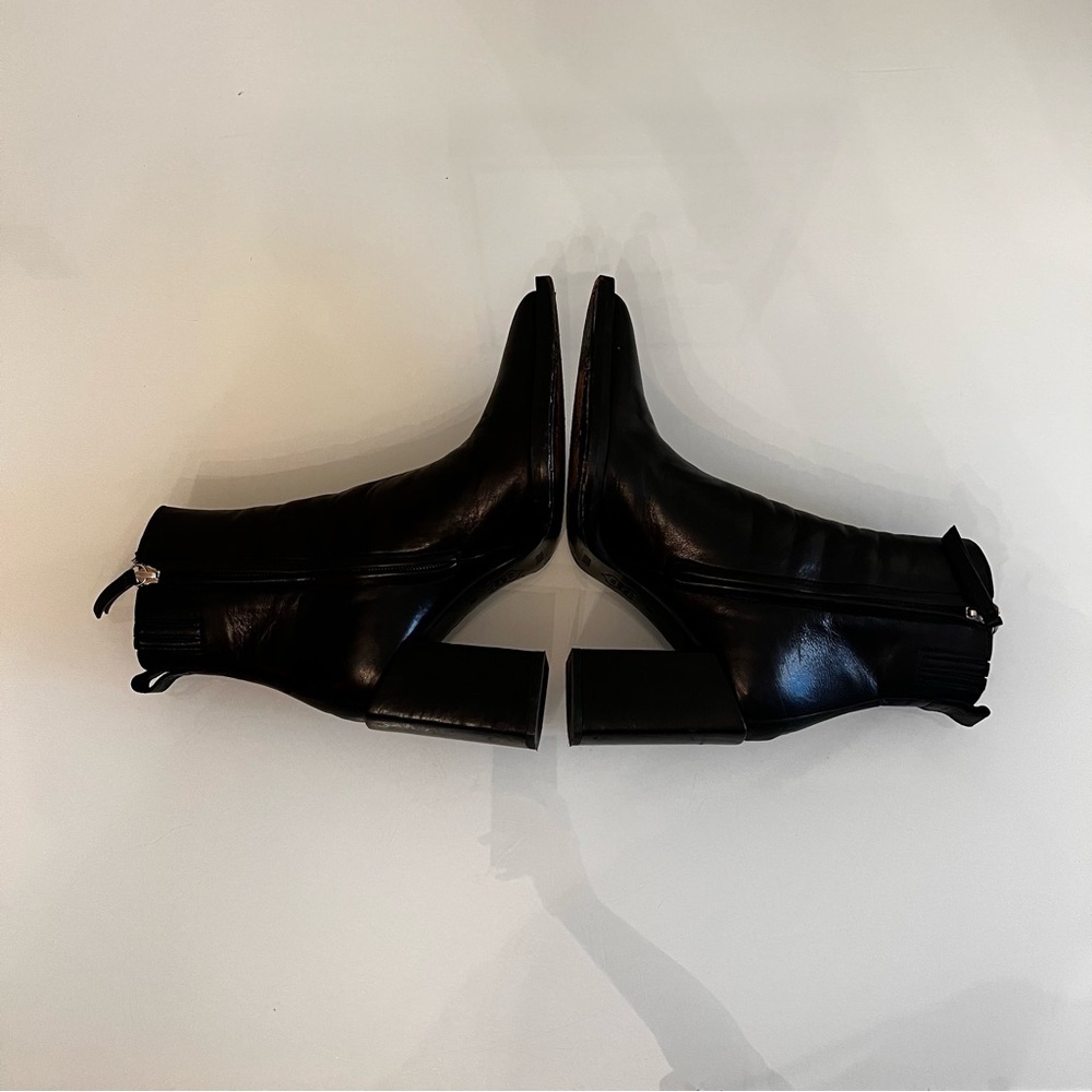 AMI | Alexandre Mattiussi Sleek Black Staked Heeled Leather designer ankle Boots - Picture 11 of 16